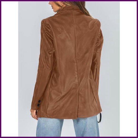 Oversized Faux Leather Blazer Shacket with Pockets - Picture 4 of 7